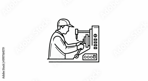 A person in a cap and jacket operates a complex industrial machine with controls