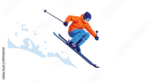 Downhill skier in colorful flat vector illustration style
