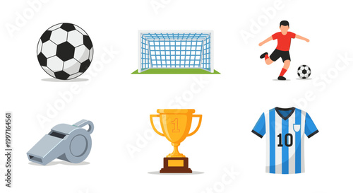 Soccer sport icon set in colorful flat vector style