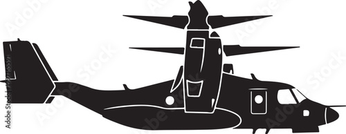 Black helicopter silhouette, military aircraft icon, rotorcraft vector, transportation symbol