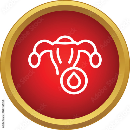 Uterus with ovaries and a blood drop representing menstruation cycle