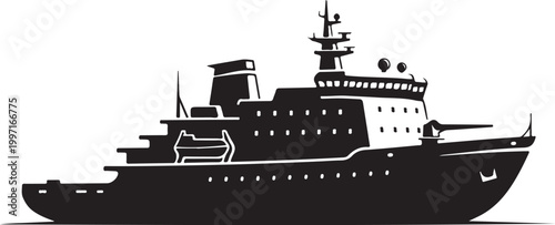 Black ship, cargo vessel, naval boat, silhouette icon, vector illustration, maritime symbol