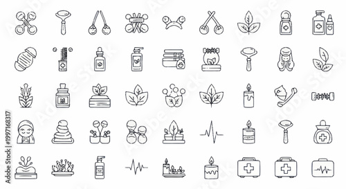Collection of hand-drawn icons representing wellness and beauty treatments.