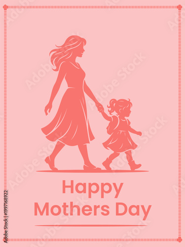 Mother and daughter walking hand in hand celebrating Mother s Day