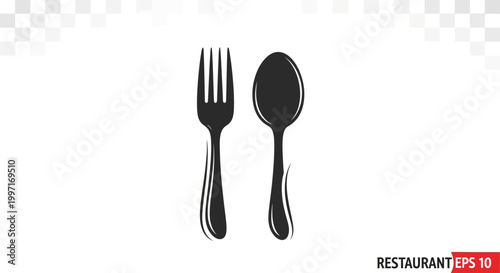 Black fork and spoon eating utensils.
