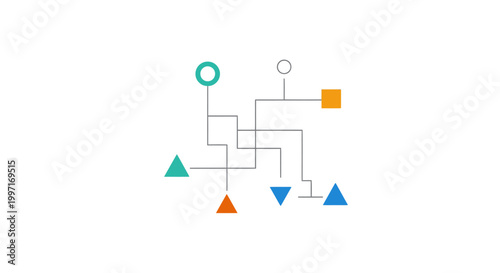 Colorful geometric flowchart diagram symbols.