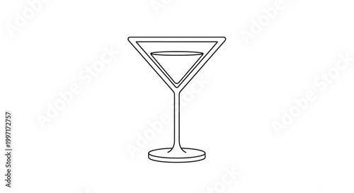 Minimalist black outline icon of a martini glass with a drink isolated on white.