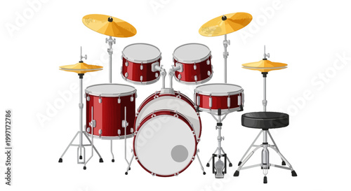Fotografia Vector illustration of a vibrant red drum kit on a white background