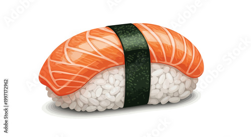 Delicious Salmon Nigiri Sushi Illustration on White Background