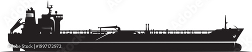Cargo ship, tanker vessel, black silhouette, industrial boat, transportation icon