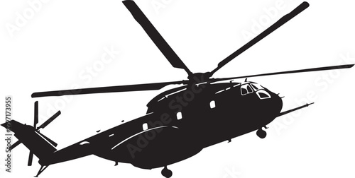 Black helicopter silhouette, military helicopter icon, aircraft vector, rotorcraft illustration