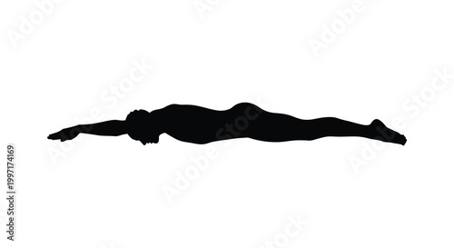 A swimmer in the freestyle stroke is shown in a striking black silhouette