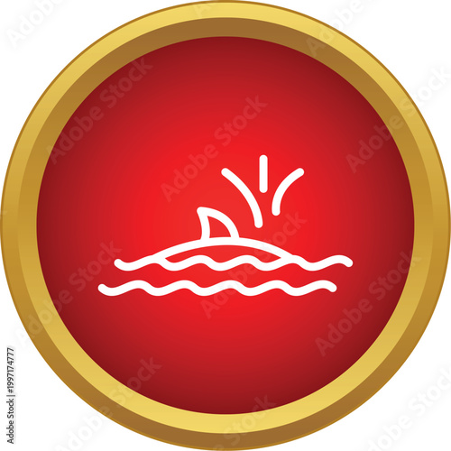 Whale spouting water from blowhole, swimming on waves in a red circle icon