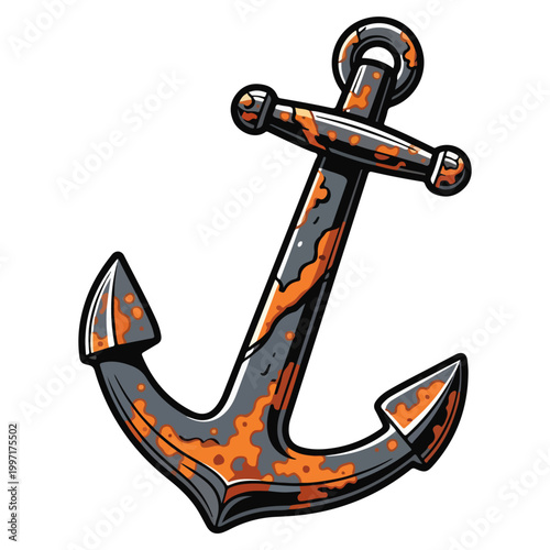 rusted metal ship anchor vintage tattoo style vector illustration