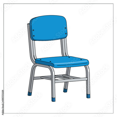 school chair blue metal flat vector illustration template