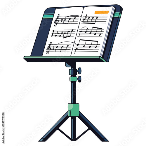 Sheet Music Stand With Sheet Music Flat Vector Illustration