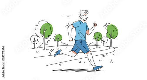 flat line illustration of man running in park outdoor fitness concept