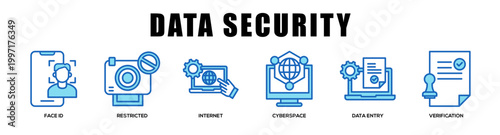 blue - Data Security web banner icon vector illustration concept