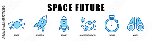 blue - Space Future web banner icon vector illustration concept