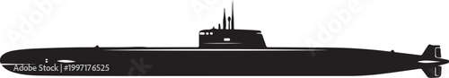 Black submarine silhouette, vector submarine icon, naval vessel, military boat