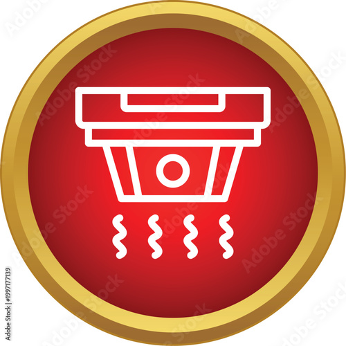 Smoke detector icon triggering a fire alarm, indicating safety and protection