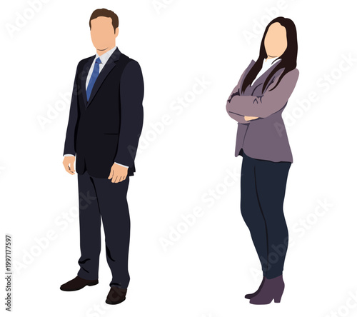 Business people, men and women in formal suits standing confident