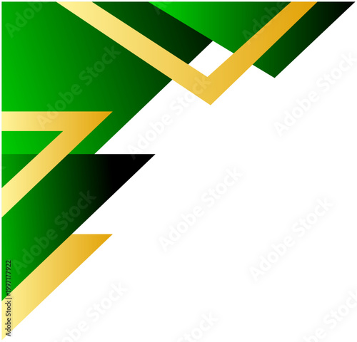 Geometric shapes in vibrant green and gold hues. Bold angles create a dynamic, modern feel. Bright colors contrast sharply with clean white background. Perfect for branding or digital design projects