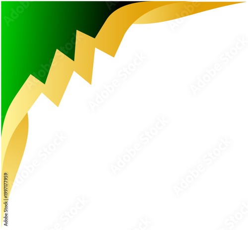 Bold green and gold gradient curves sweep across the corner. Vibrant colors suggest energy and movement. Clean white background offers ample space for text. Ideal for business, branding