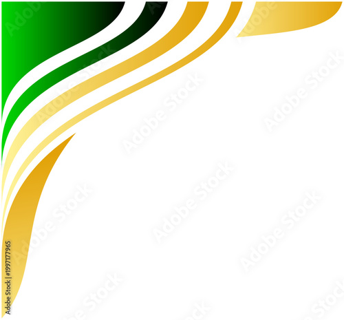 Vibrant curves sweep from green to gold. Abstract design frames a clean white background. Perfect for business or creative presentations. Flowing lines suggest movement and energy