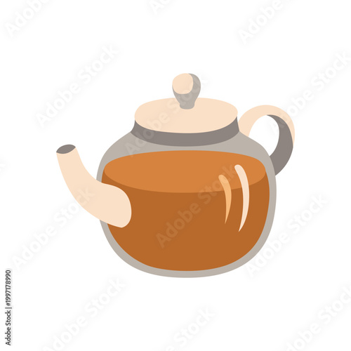 Hand-drawn cozy illustration of transparent teapot for packaging, menu, cafe, product design