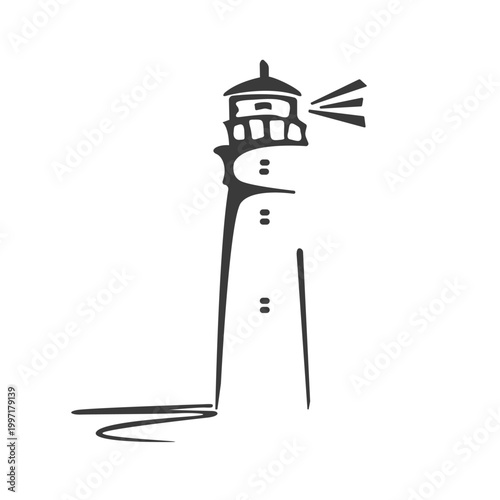 A lighthouse drawn in ink. A doodle-style illustration. A nautical symbol
