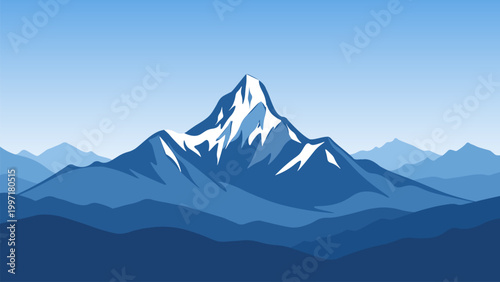 Ama Dablam mountain landscape vector, layered alpine illustration with depth, clean modern scenic design