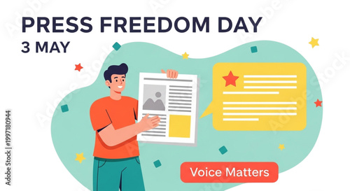 Man Holding Newspaper Promoting Press Freedom Day Voice Matters for Global News and Information Access
