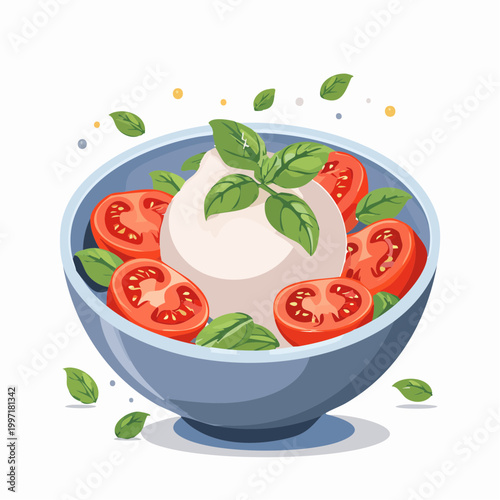Mediterrane Bowl mit Burrata, Tomaten und Basilikum