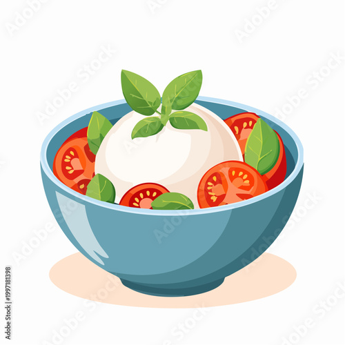 Mediterrane Bowl mit Burrata, Tomaten und Basilikum