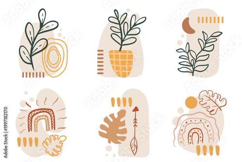 Boho botanical abstract elements collection