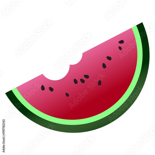Bitten red watermelon slice isolated on white