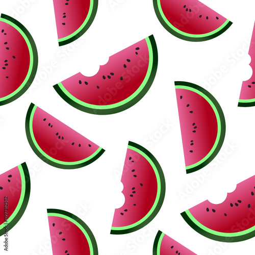 Seamless pattern with watermelon slices and seeds on white background
