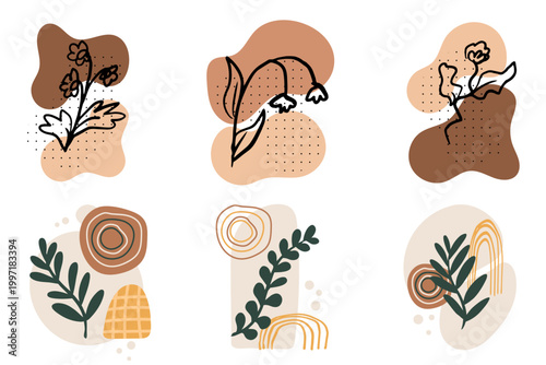 Boho abstract floral art in earthy tones collection