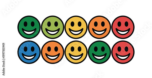Smiley faces icon set in various colors and illustrations