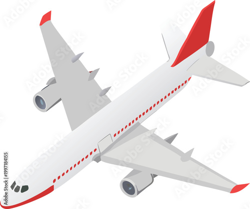 airplane illustration with red accents on white background
