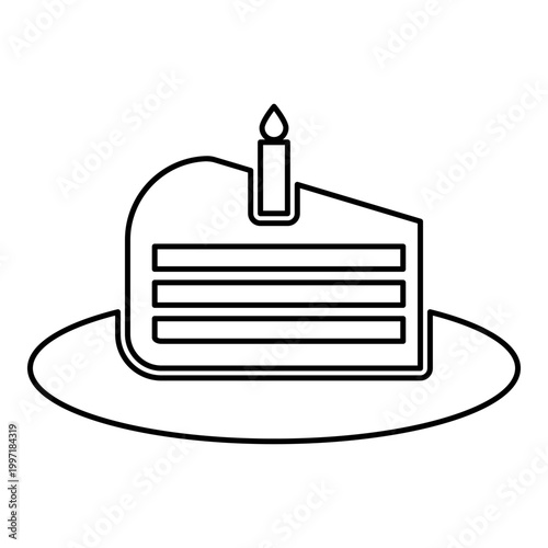Piece of cake slice with candle contour outline line icon black color vector illustration image thin flat style