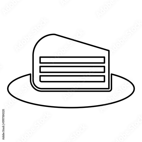 Piece of cake slice on dish contour outline line icon black color vector illustration image thin flat style