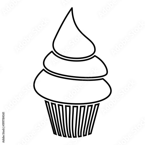Cupcake Pastry with cream contour outline line icon black color vector illustration image thin flat style