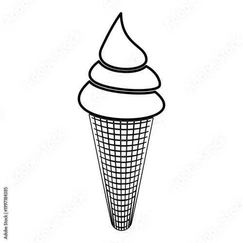 Ice cream in waffle cone cup Sweet dessert contour outline line icon black color vector illustration image thin flat style