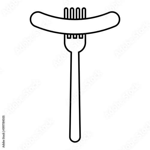 Sausage on fork grilled barbeque meat BBQ picnic food restaurant concept contour outline line icon black color vector illustration image thin flat style