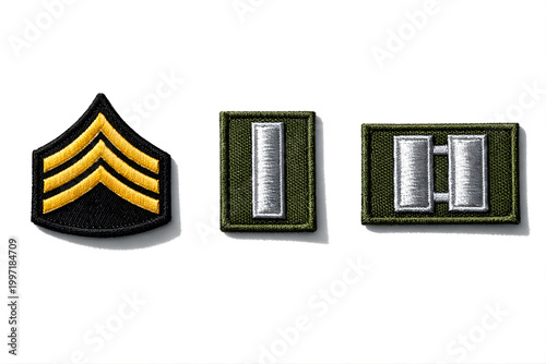 Military Rank Patches Set – Sergeant, Lieutenant, Captain on White