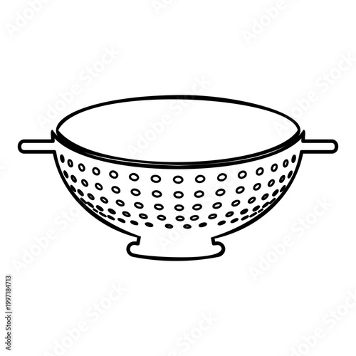 Colander sieve for pasta contour outline line icon black color vector illustration image thin flat style