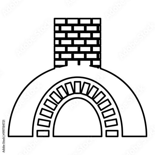 Brick oven wood Tandoor Tonir Lavash fireplace traditional concept for baking pizza contour outline line icon black color vector illustration image thin flat style