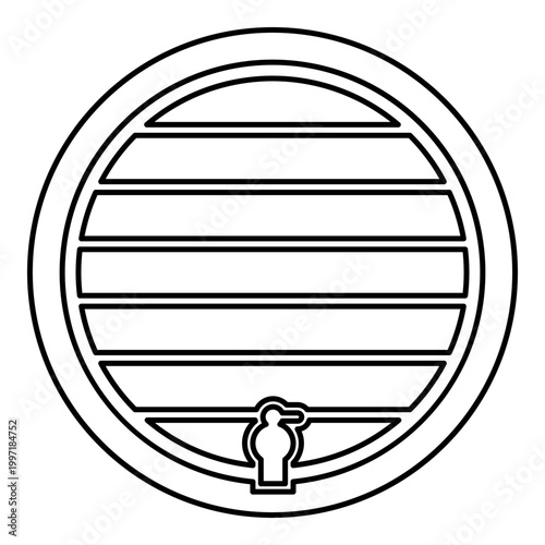 Barrel for wine brendy beer wine cask with tap contour outline line icon black color vector illustration image thin flat style